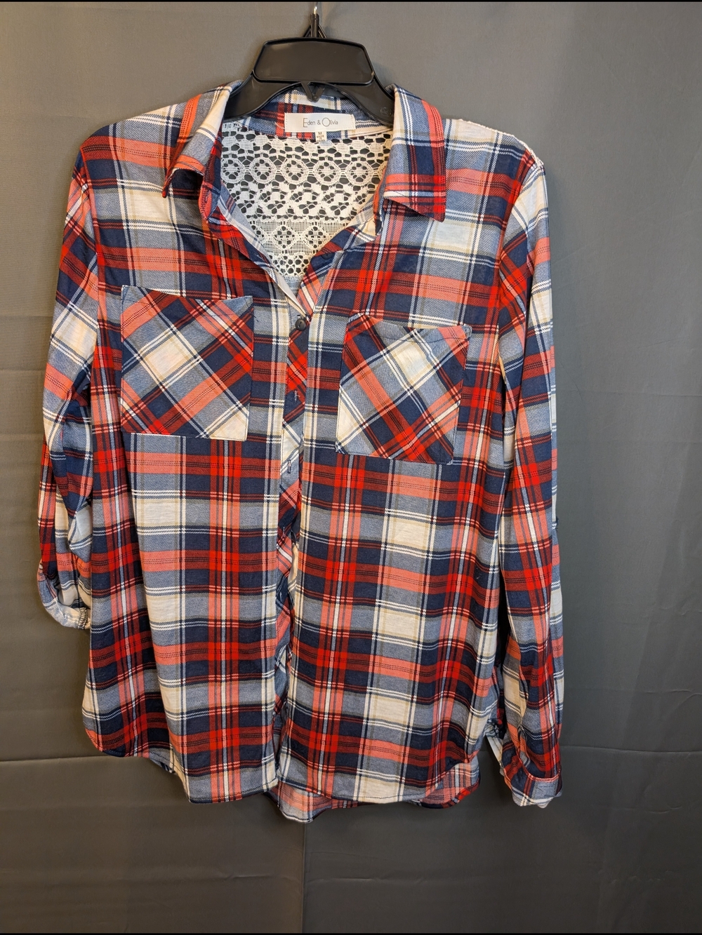 Eden & Olivia Red, Blue & White Plaid Button-Down Shirt